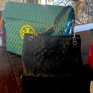 Used once! Tory Burch silver/bl tote 12.8"L x 5.6"W x 10.4"H